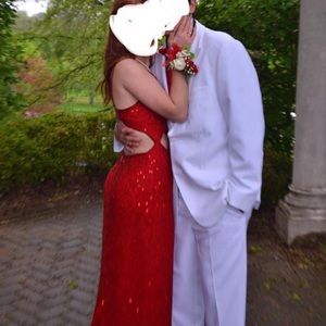 Prom style dress. Fully beaded. Red. It is beautifully made. Size med